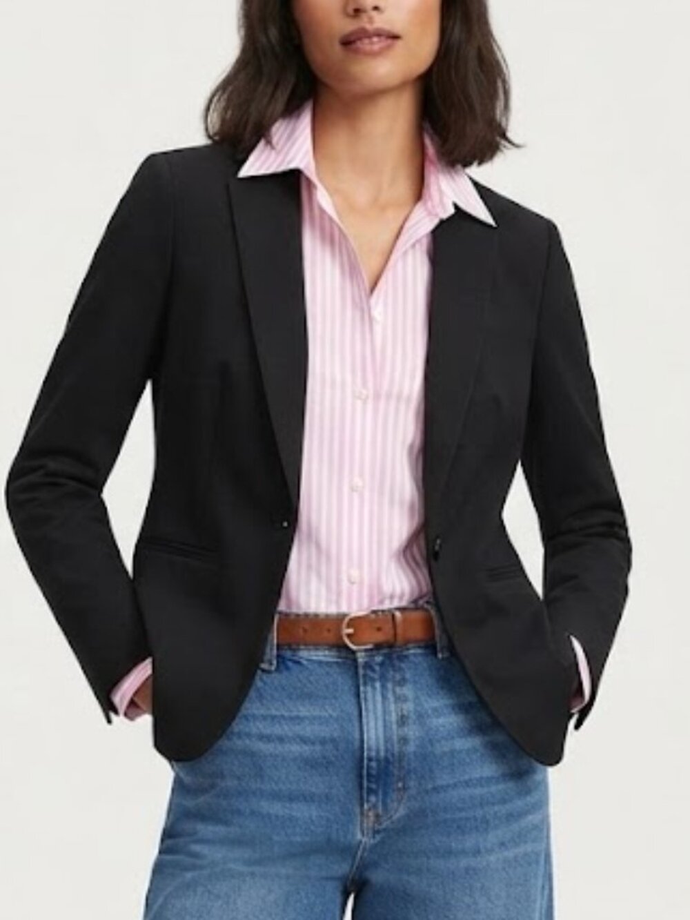 Ann Taylor Black Tailored One Button Blazer Notched Lapel Workwear Size 8